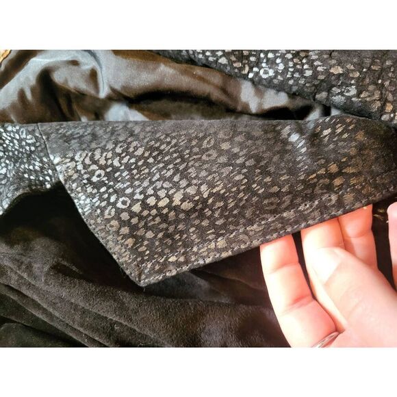 Vintage 1980s Leather Bomber Jacket Women's Medium Black Leopard Suede Moto - Picture 4 of 5